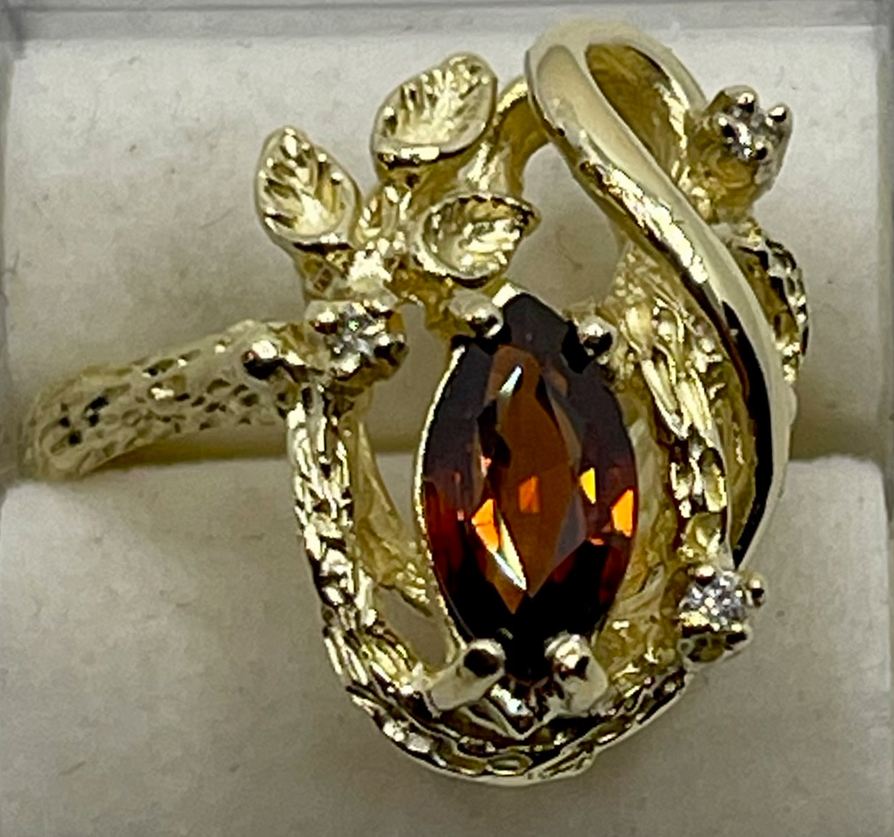Orange Zircon and Diamond 14KY Ring